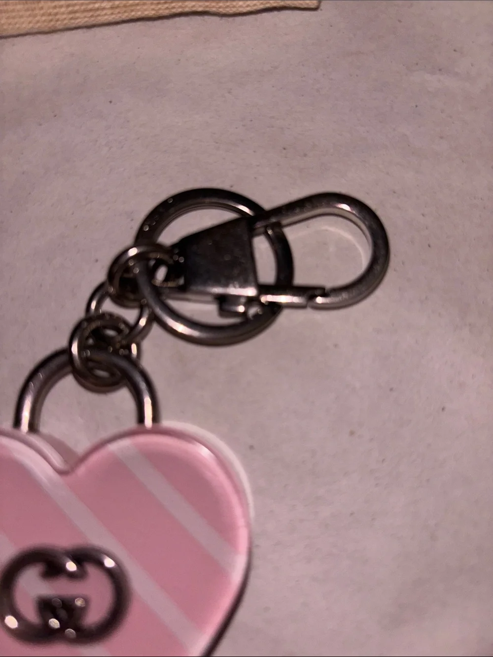 Gucci Pink Striped Heart Keyring with Interlocking GG